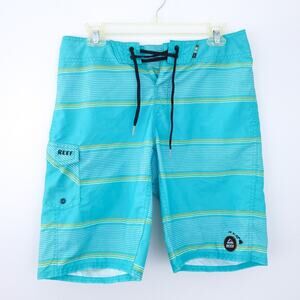 Reef Board Shorts Men Swim Size 30, Aqua, Striped, Surfing Swimsuit Bathing Suit